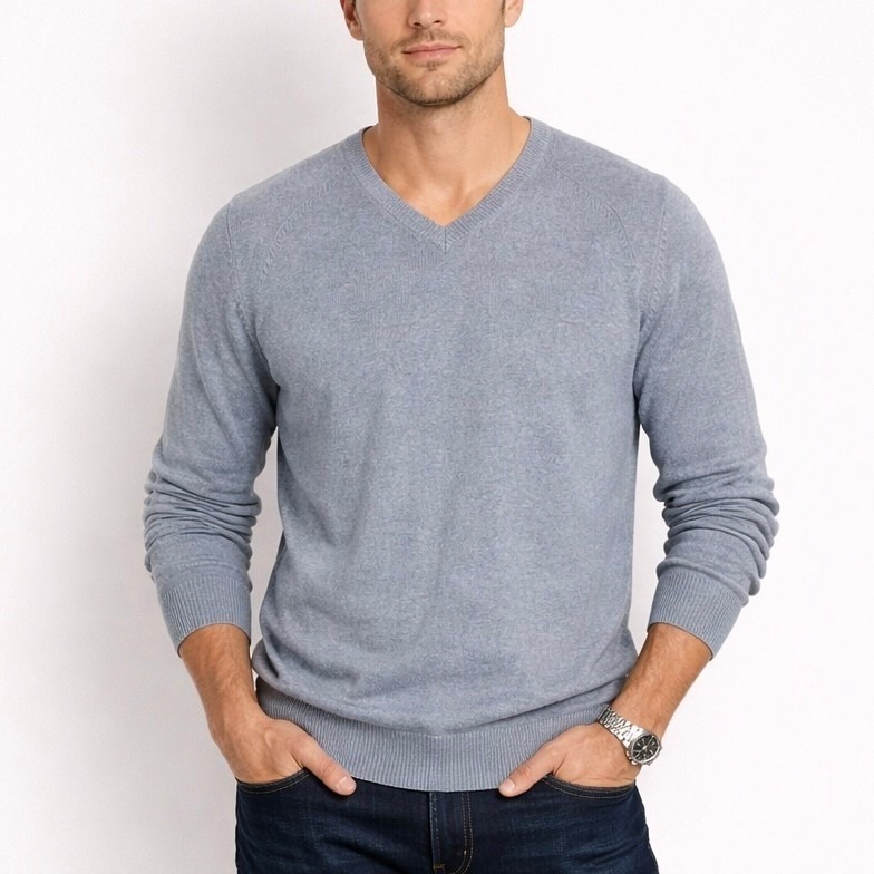 Billy Reid Men's Light Blue Cotton Cashmere V-Neck Sweater Size Xl